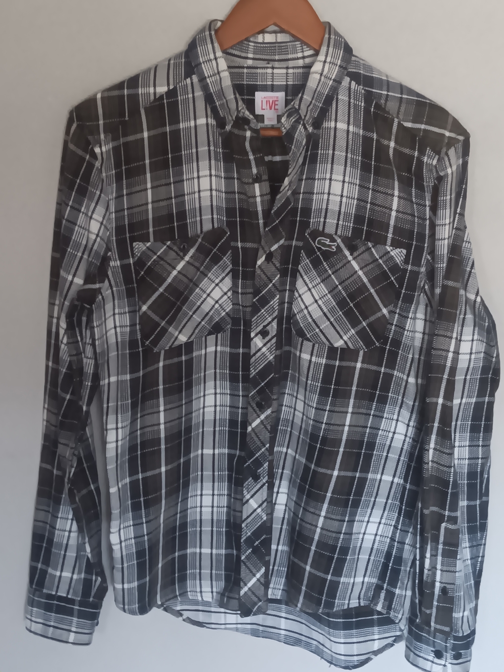 Lacoste Classic Fit Plaid Flannel Shirt Men's Size 38 Blue White